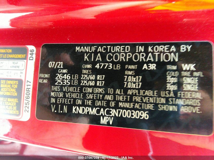 2022 KIA SPORTAGE LX - KNDPMCAC3N7003096