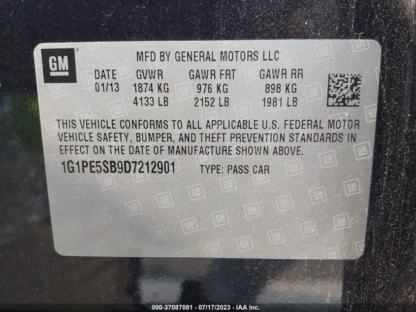 2013 CHEVROLET CRUZE 2LT - 1G1PE5SB9D7212901
