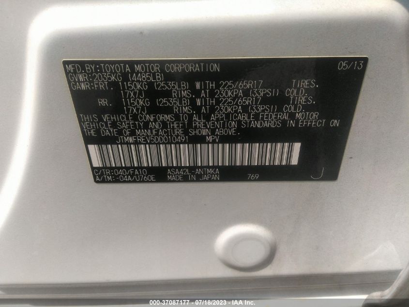 2013 TOYOTA RAV4 XLE - JTMWFREV5DD010491