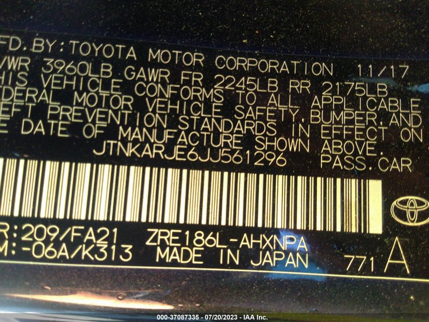 2018 TOYOTA COROLLA IM - JTNKARJE6JJ561296