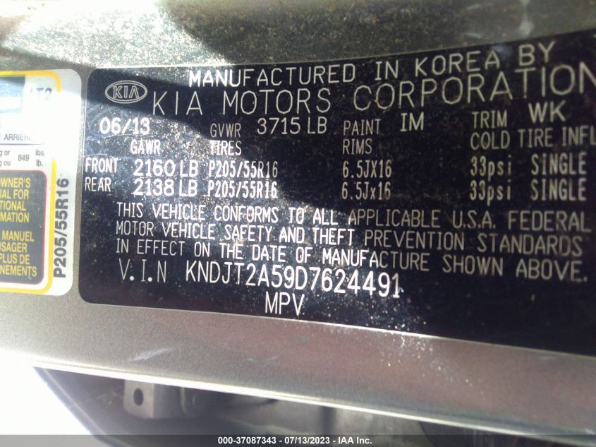 2013 KIA SOUL BASE - KNDJT2A59D7624491