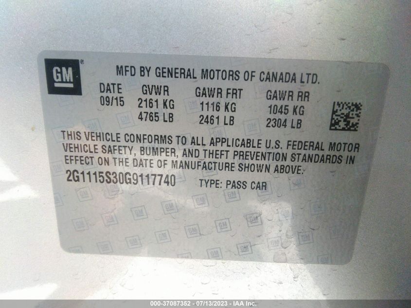 2016 CHEVROLET IMPALA LT - 2G1115S30G9117740