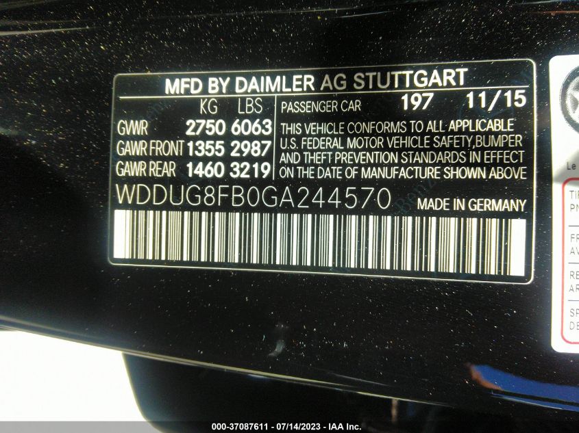 2016 MERCEDES-BENZ S-CLASS S 550 - WDDUG8FB0GA244570