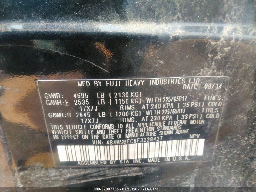 2015 SUBARU OUTBACK 2.5I PREMIUM - 4S4BSBEC6F3228427