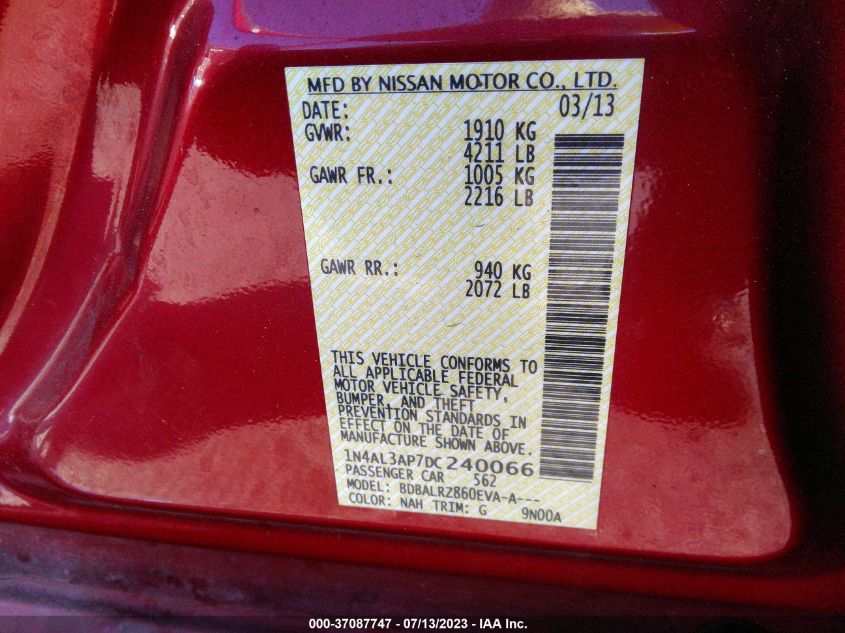 2013 NISSAN ALTIMA 2.5 S - 1N4AL3AP7DC240066