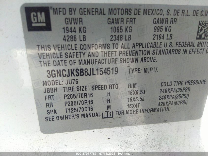 2018 CHEVROLET TRAX LS - 3GNCJKSB8JL154519