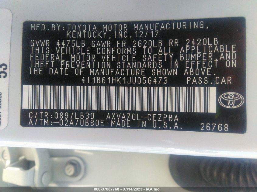 2018 TOYOTA CAMRY XSE - 4T1B61HK1JU056473