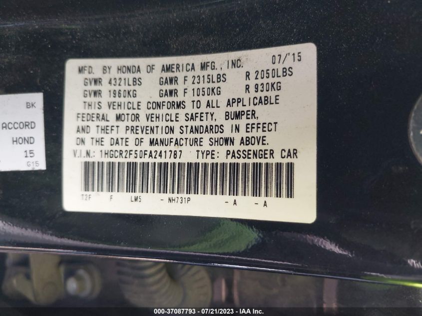 2015 HONDA ACCORD SEDAN SPORT - 1HGCR2F50FA241787