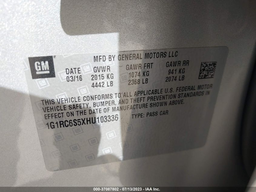 2017 CHEVROLET VOLT LT - 1G1RC6S5XHU103336