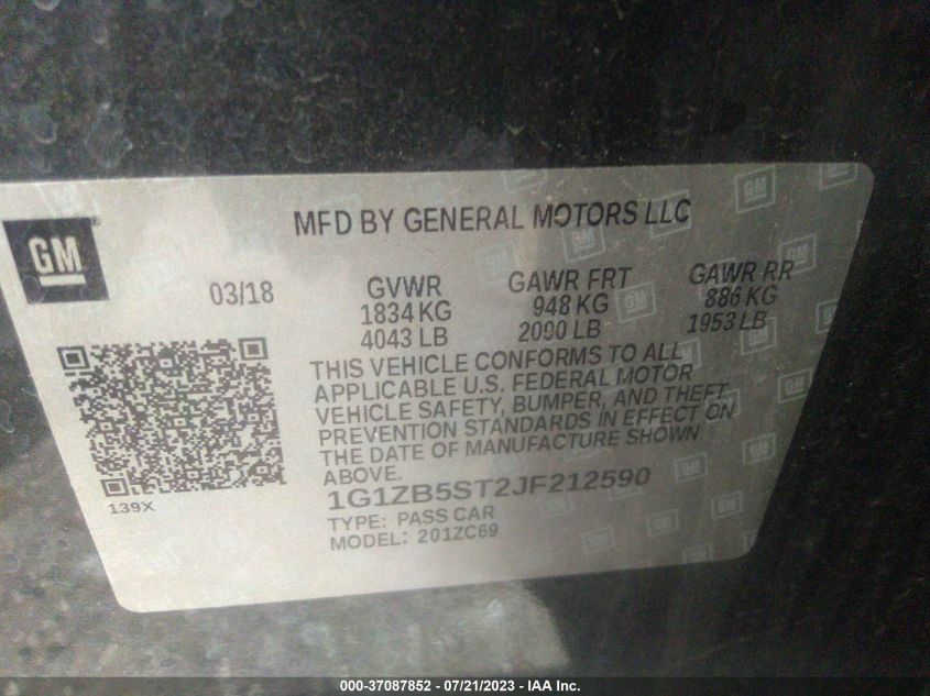 2018 CHEVROLET MALIBU LS - 1G1ZB5ST2JF212590