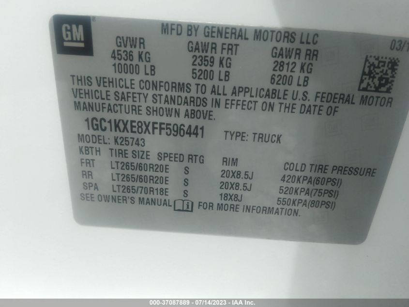 2015 CHEVROLET SILVERADO 2500HD BUILT HIGH COUNTRY 1GC1KXE8XFF596441