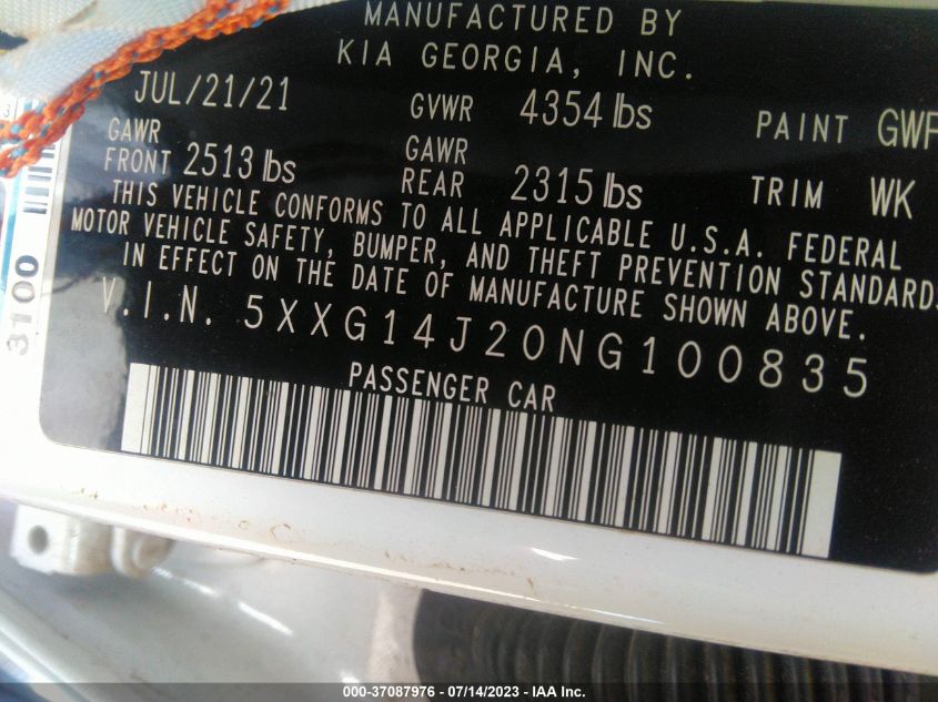 2022 KIA K5 LXS - 5XXG14J20NG100835