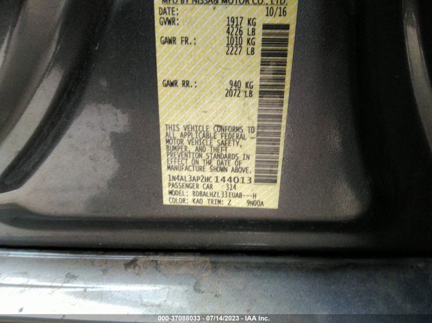 2017 NISSAN ALTIMA 2.5/S/SV/SL/SR - 1N4AL3AP2HC144013
