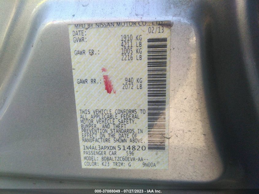 2013 NISSAN ALTIMA 2.5 SV - 1N4AL3APXDN514820