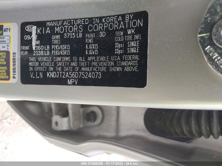 2013 KIA SOUL BASE - KNDJT2A56D7524073
