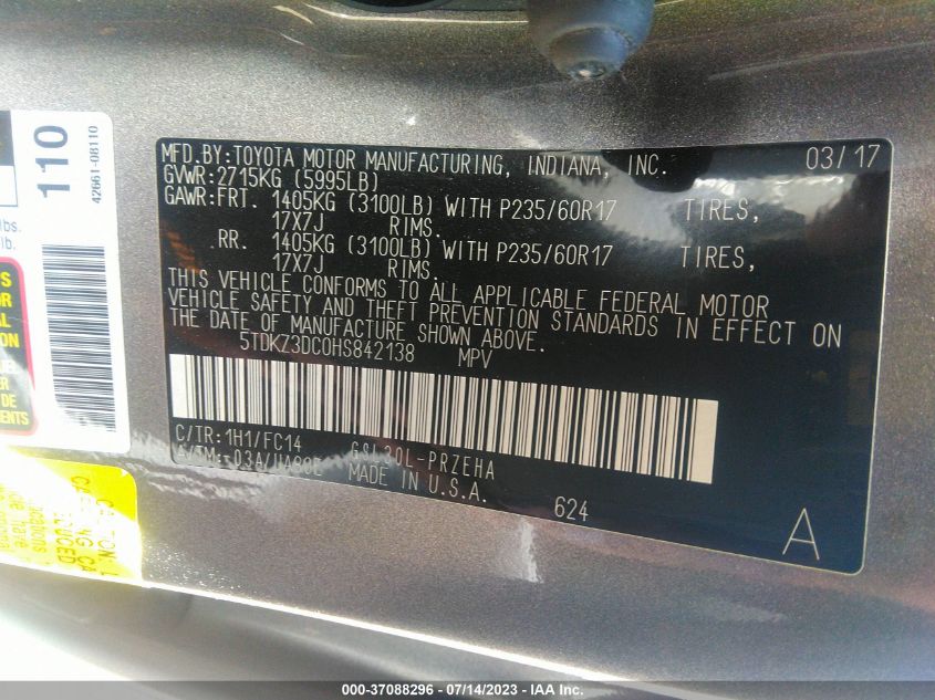 2017 TOYOTA SIENNA LE - 5TDKZ3DC0HS842138