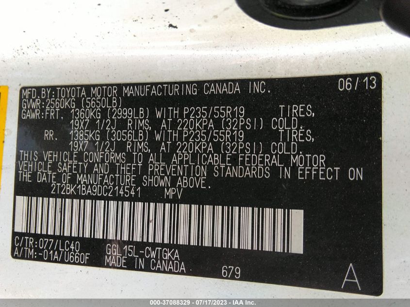 2013 LEXUS RX 350 - 2T2BK1BA9DC214541