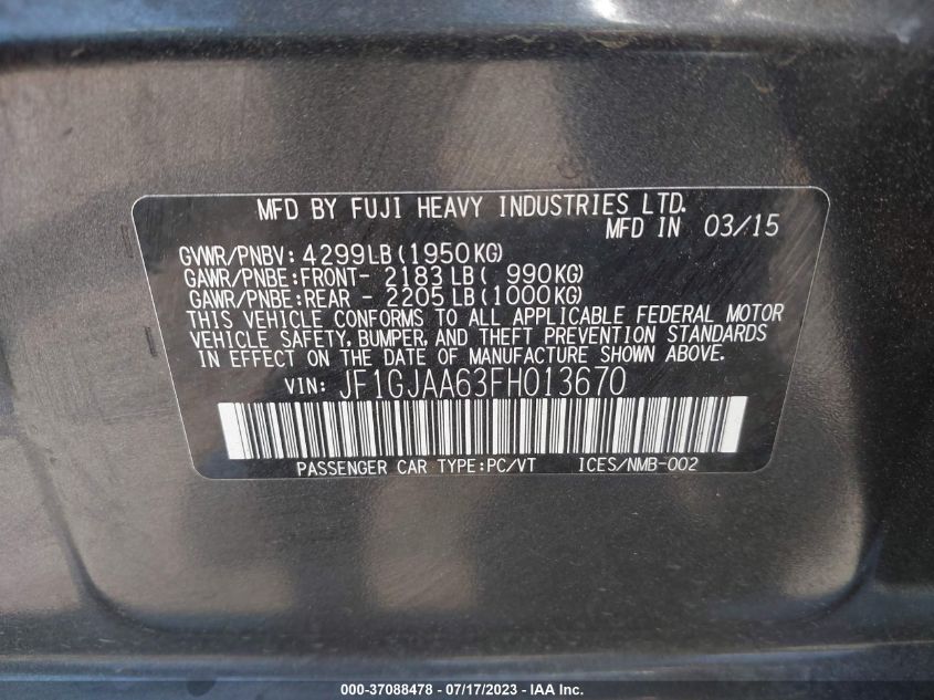 2015 SUBARU IMPREZA SEDAN - JF1GJAA63FH013670
