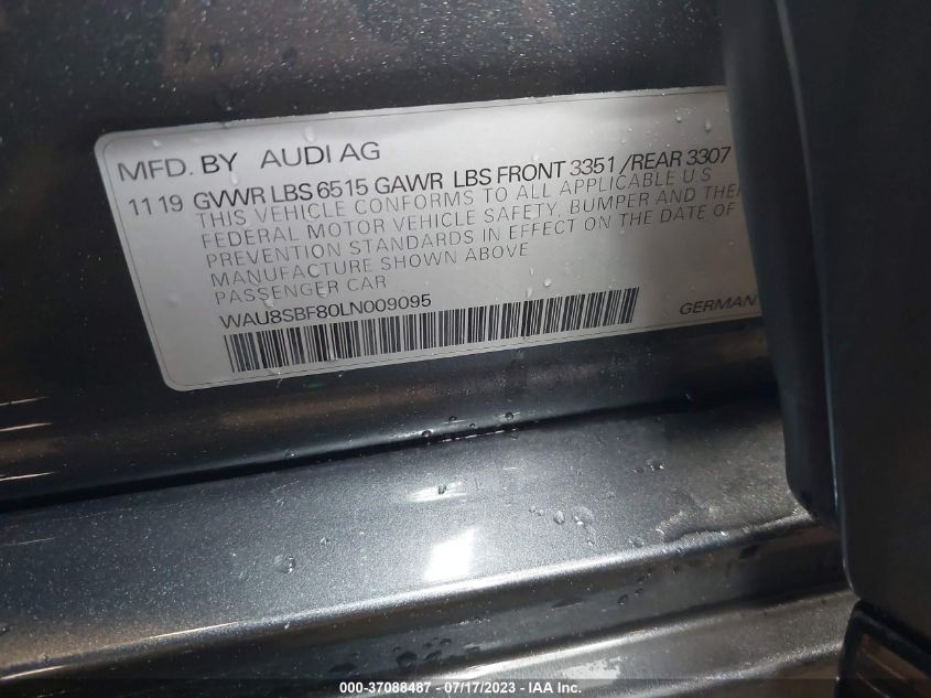 2020 AUDI S8 TFSI QUATTRO TIPTRONIC WAU8SBF80LN009095