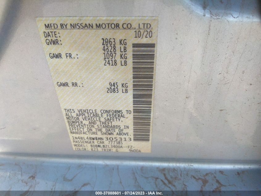 2021 NISSAN ALTIMA S - 1N4BL4BV1MN305313