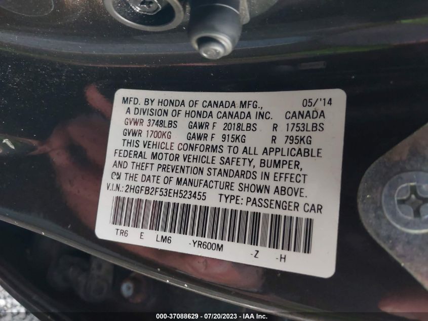 2014 HONDA CIVIC SEDAN LX - 2HGFB2F53EH523455