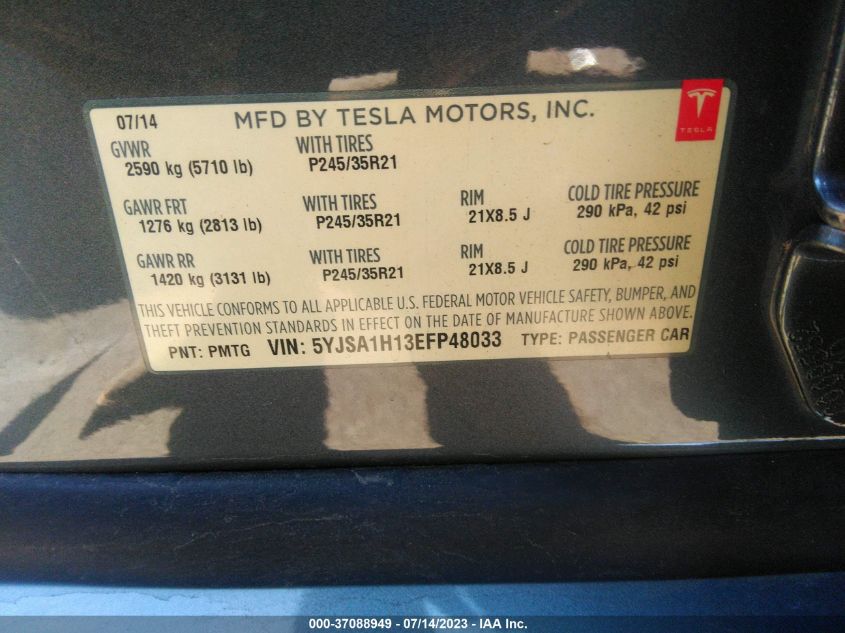 2014 TESLA MODEL S 60 KWH BATTERY/P85 - 5YJSA1H13EFP48033