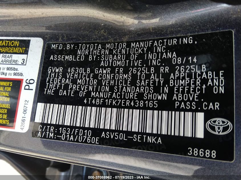 2014 TOYOTA CAMRY L/LE/XLE/SE/SE SPORT - 4T4BF1FK7ER438165