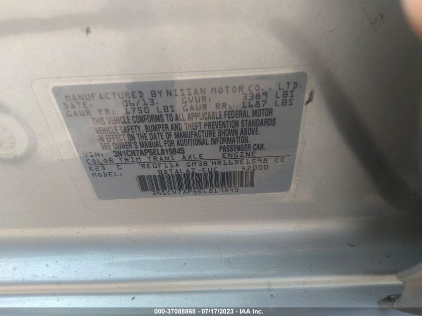 2014 NISSAN VERSA S PLUS - 3N1CN7AP5EL819845