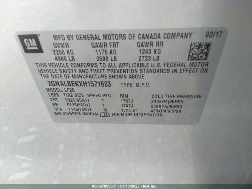 2017 CHEVROLET EQUINOX LS - 2GNALBEKXH1571603