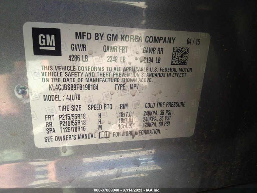 2015 BUICK ENCORE CONVENIENCE - KL4CJBSB9FB198184