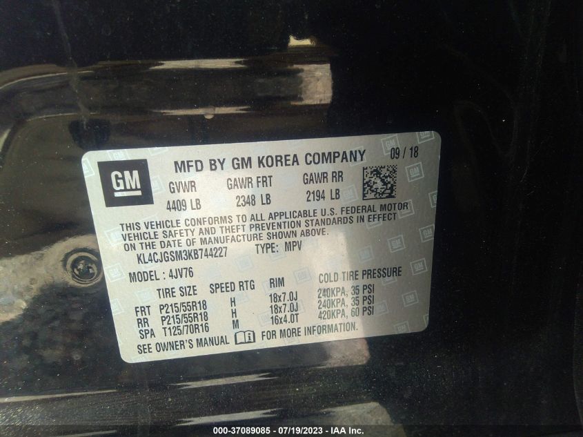 2019 BUICK ENCORE ESSENCE - KL4CJGSM3KB744227