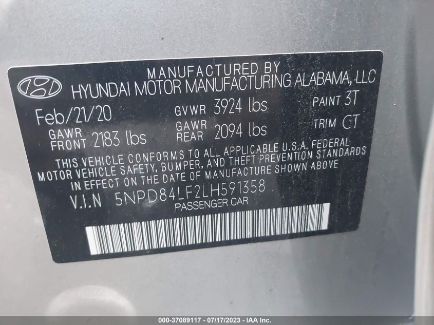 2020 HYUNDAI ELANTRA SEL - 5NPD84LF2LH591358