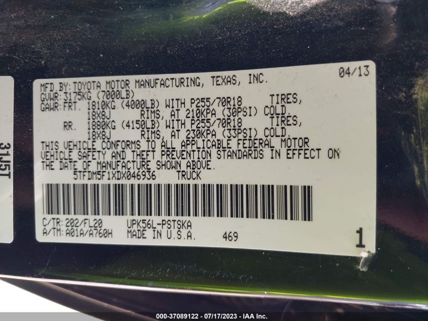 2013 TOYOTA TUNDRA 4WD TRUCK - 5TFDM5F1XDX046936