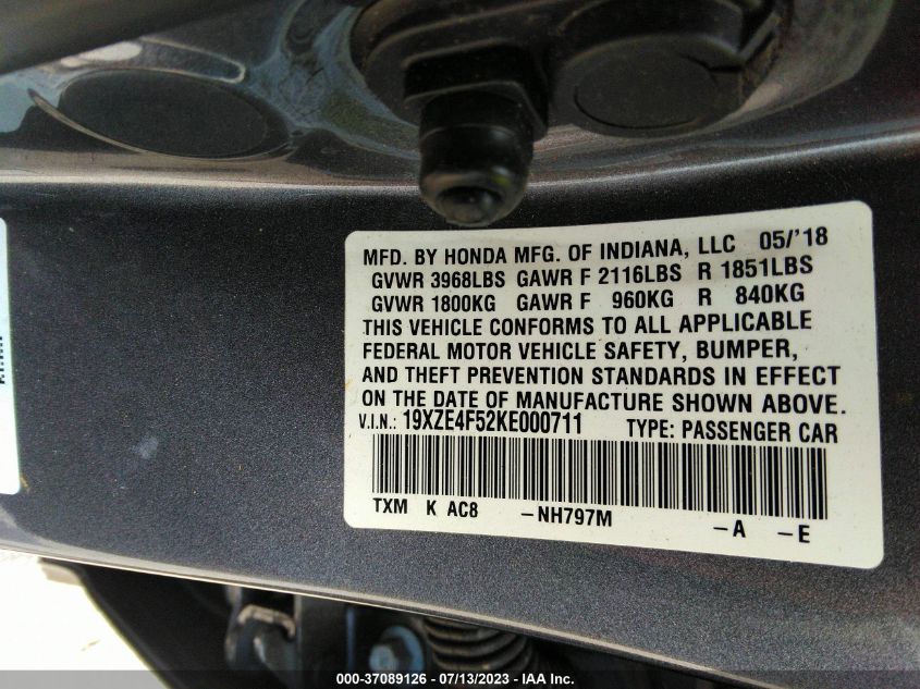 2019 HONDA INSIGHT EX - 19XZE4F52KE000711