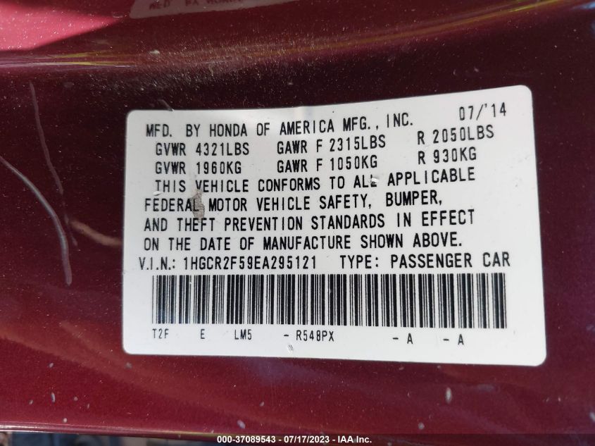 2014 HONDA ACCORD SEDAN SPORT - 1HGCR2F59EA295121