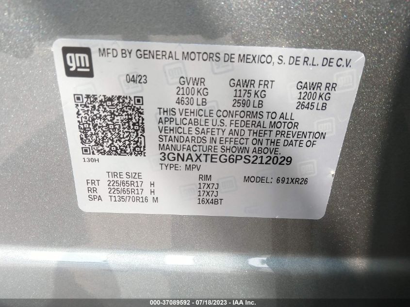 2023 CHEVROLET EQUINOX LT - 3GNAXTEG6PS212029