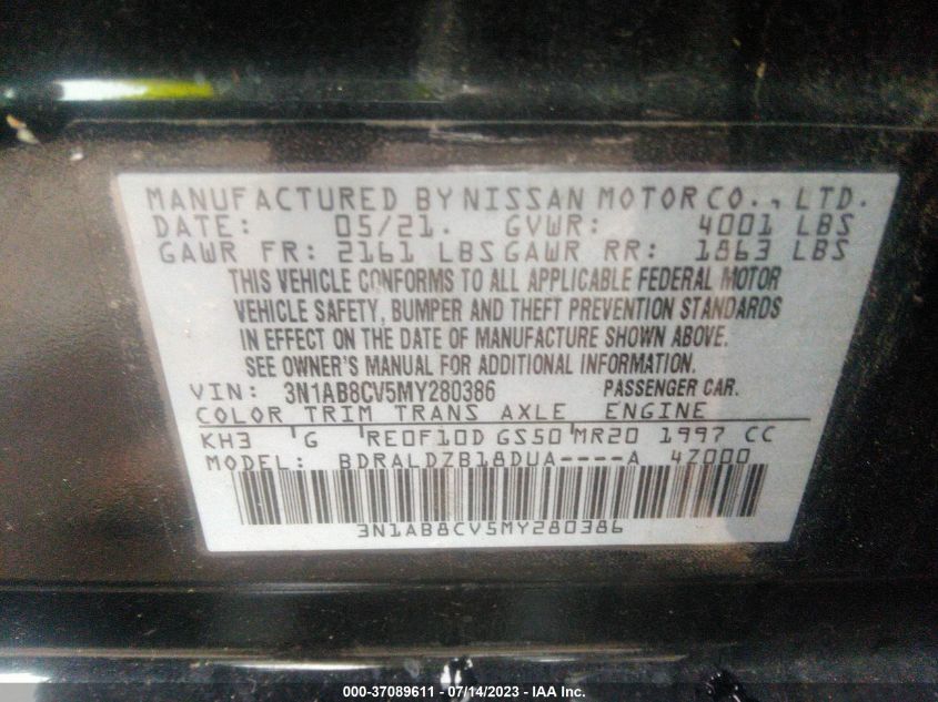 2021 NISSAN SENTRA SV - 3N1AB8CV5MY280386