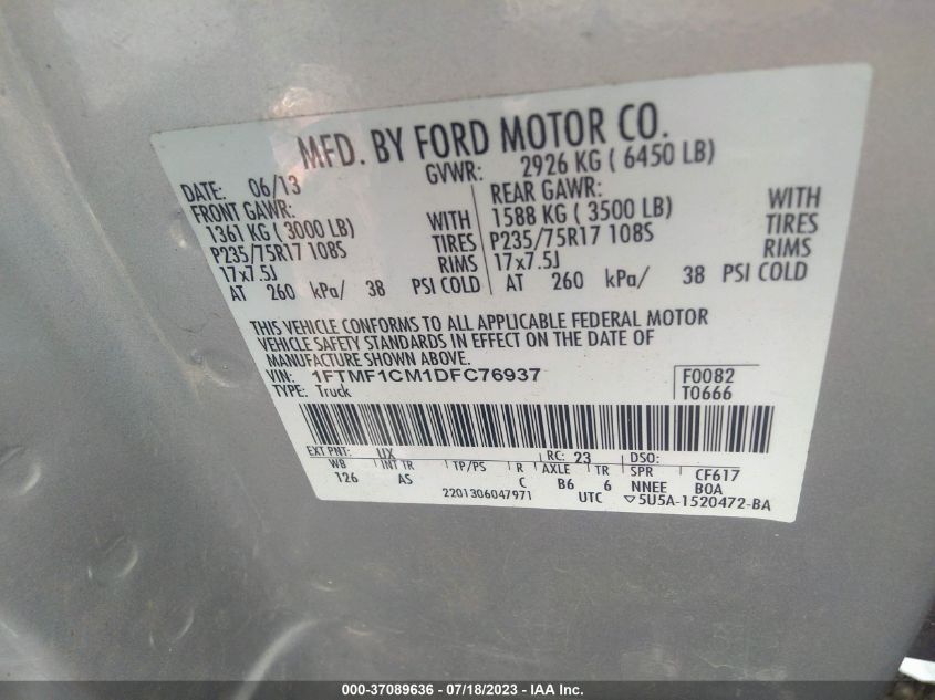 2013 FORD F-150 XL/STX/XLT - 1FTMF1CM1DFC76937