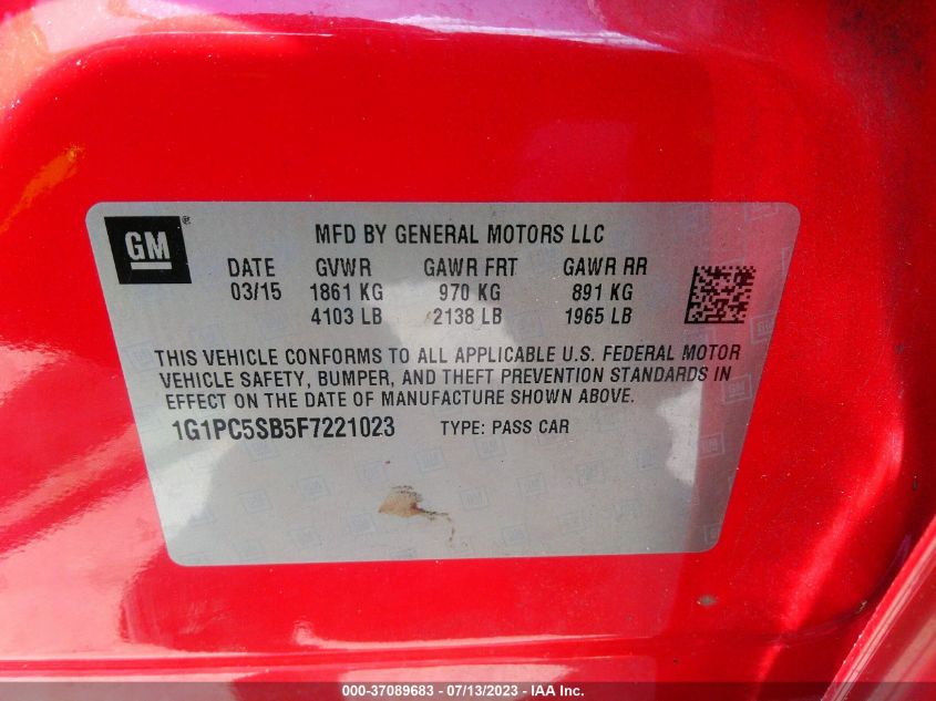 2015 CHEVROLET CRUZE LT - 1G1PC5SB5F7221023