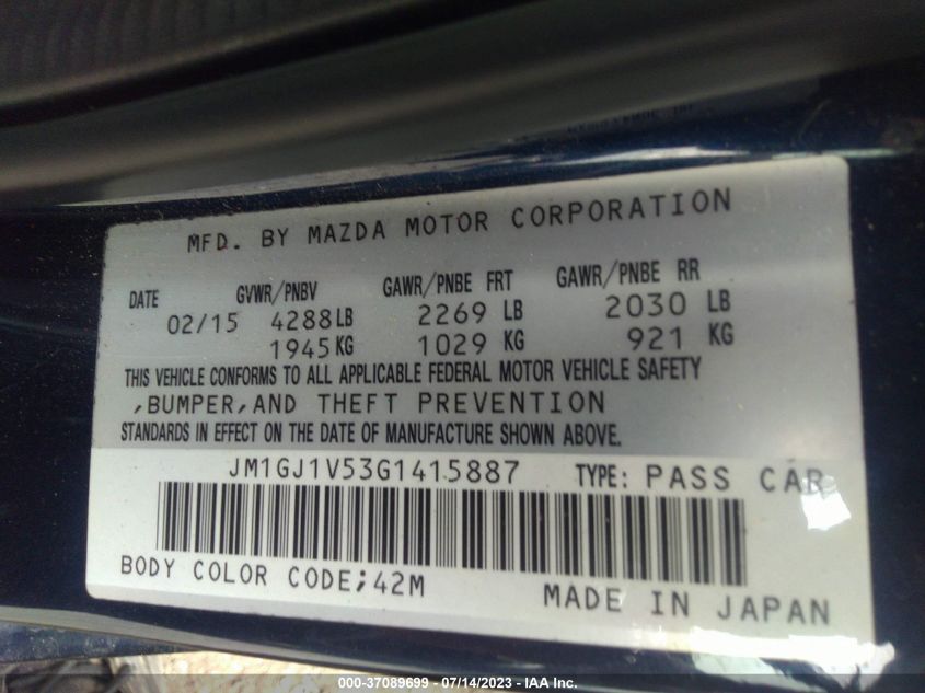 2016 MAZDA MAZDA6 I TOURING - JM1GJ1V53G1415887