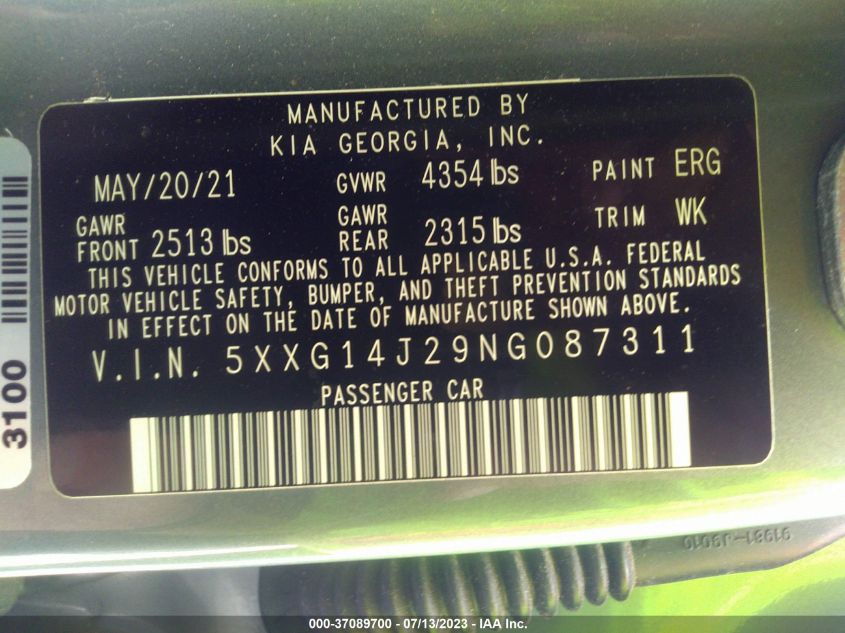 2022 KIA K5 LXS - 5XXG14J29NG087311