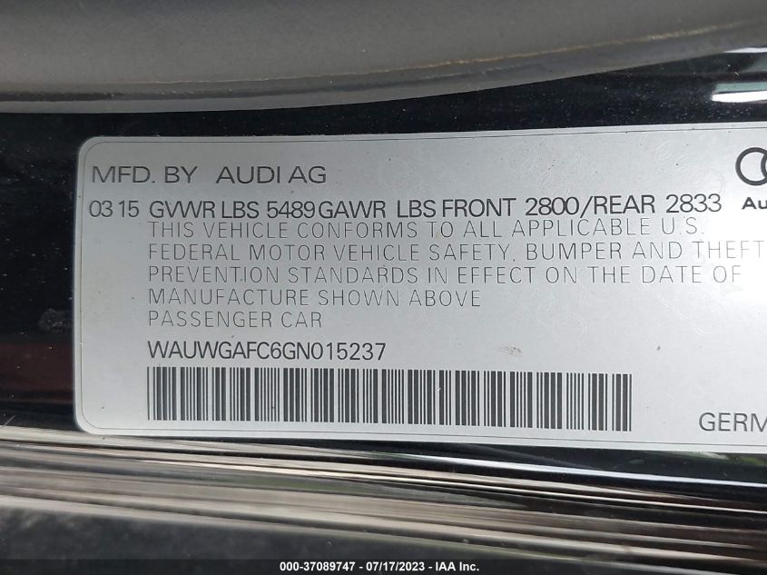 2016 AUDI A7 3.0 PREMIUM PLUS - WAUWGAFC6GN015237