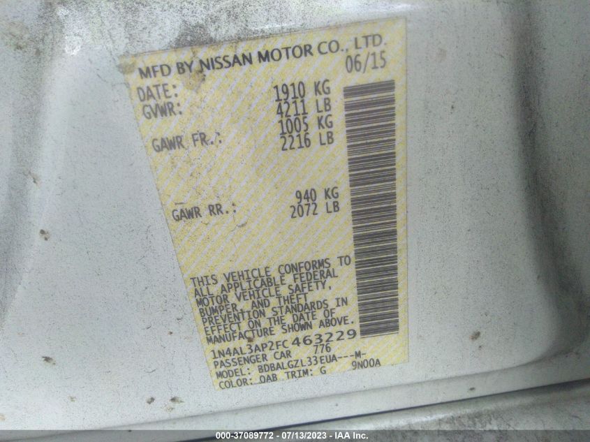 2015 NISSAN ALTIMA 2.5 S - 1N4AL3AP2FC463229