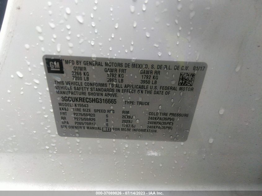 2017 CHEVROLET SILVERADO 1500 LT - 3GCUKREC5HG316665