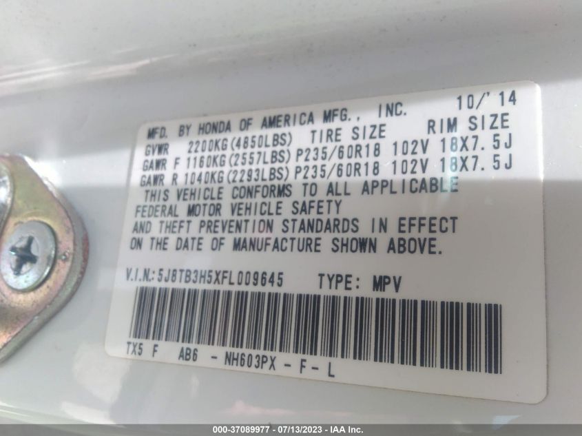 2015 ACURA RDX TECH PKG - 5J8TB3H5XFL009645