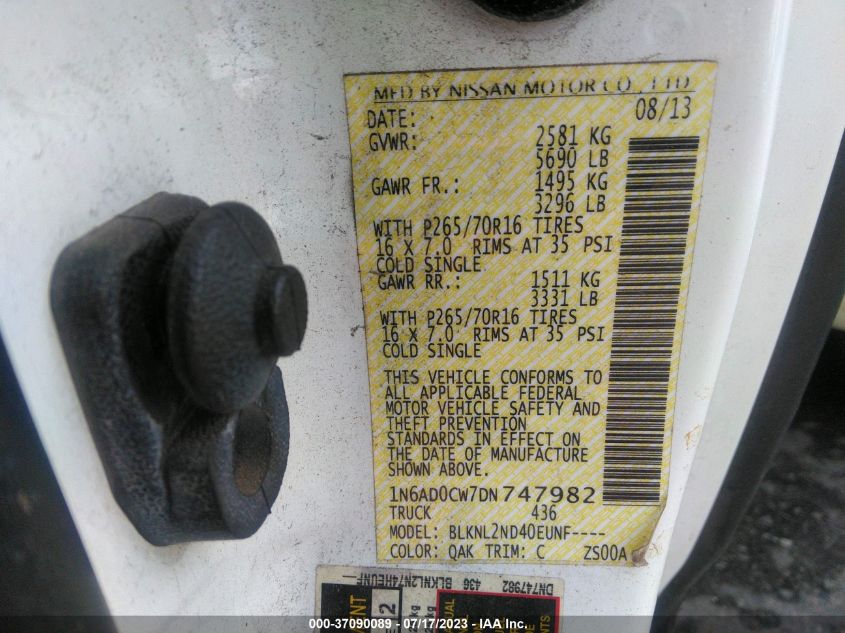 2013 NISSAN FRONTIER SV - 1N6AD0CW7DN747982