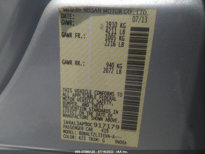 2013 NISSAN ALTIMA 2.5 SV - 1N4AL3AP9DC917179