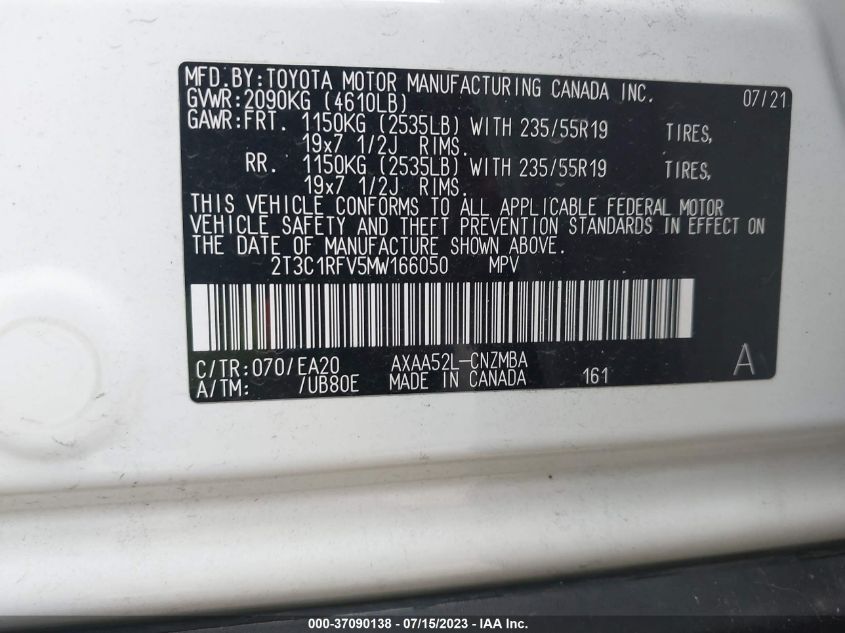 2021 TOYOTA RAV4 XLE PREMIUM - 2T3C1RFV5MW166050