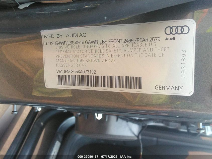 2019 AUDI A5 SPORTBACK PREMIUM PLUS - WAUENCF55KA073192