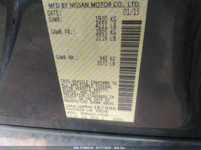 2015 NISSAN ALTIMA 2.5 - 1N4AL3AP9FN387996